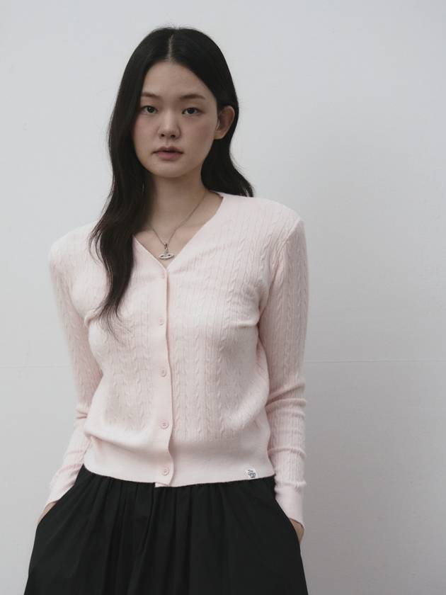 V neck cable knit cardigan Light pink - THE GREEN LAB - BALAAN 1