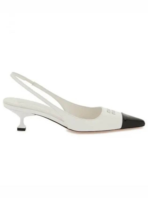 Logo Patent Leather Slingback Heels White Black - MIU MIU - BALAAN 2