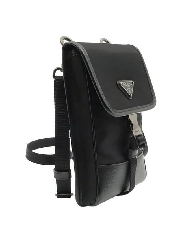 Black Re Nylon Pocono Silver Triangle Logo Cell Phone Pouch Cross Bag 2ZH109 - PRADA - BALAAN 4