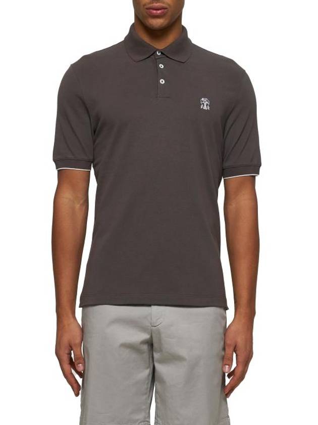 Logo Short Sleeve Polo Shirt Brown - BRUNELLO CUCINELLI - BALAAN 4