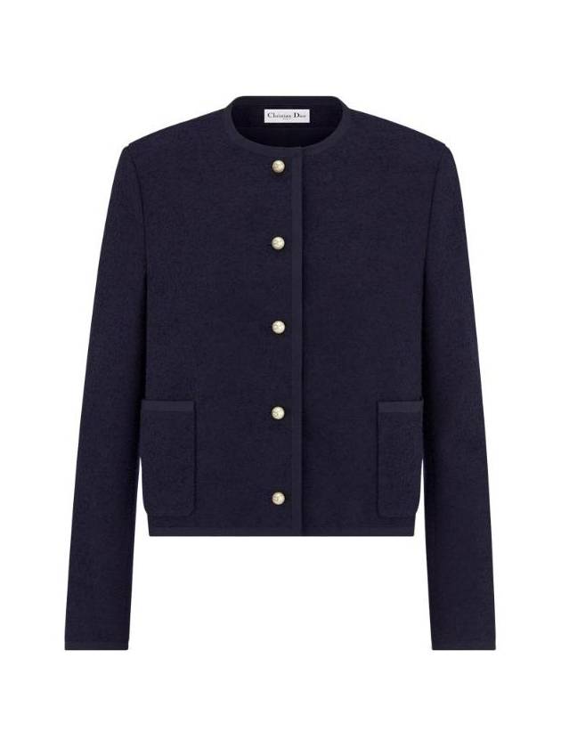 Silk jacket navy blue virgin wool and cotton boucl - DIOR - BALAAN 1