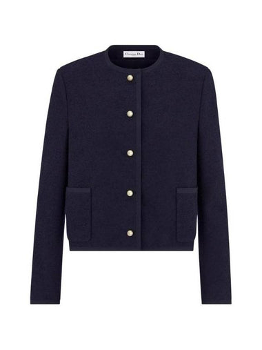 Virgin Wool Cotton Boucle Cropped Jacket Navy - DIOR - BALAAN 1