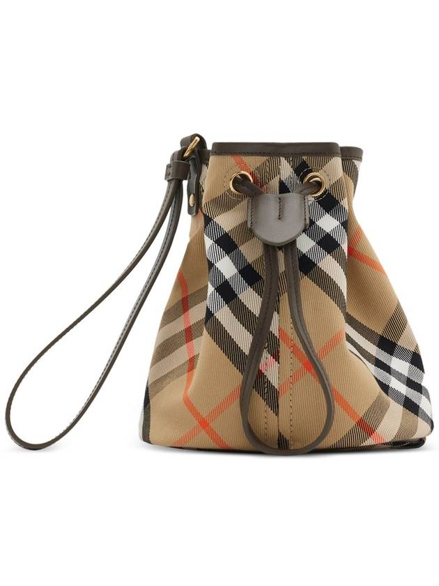 Check Drawstring Bucket Bag Sand - BURBERRY - BALAAN 2