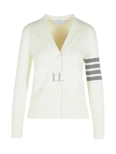 Cotton 4-Bar Milano Classic V-Neck Cardigan White - THOM BROWNE - BALAAN 2