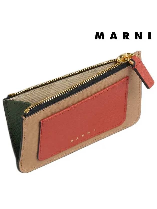 Saffiano Two-Tone Zipper Card Wallet Gazebo Brick Pompeii - MARNI - BALAAN 6