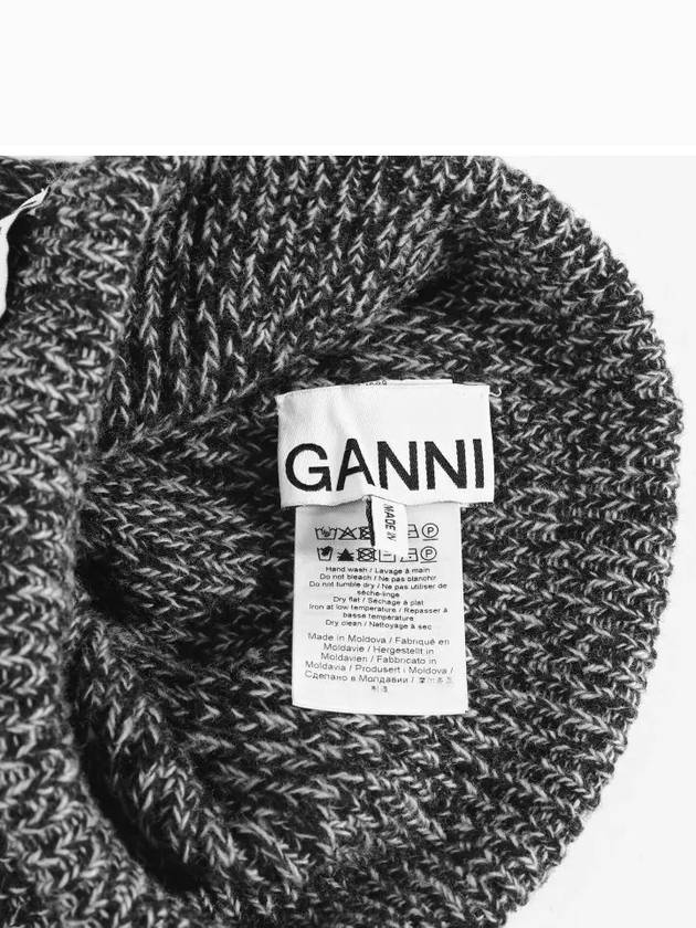 Logo Patch Ribbed Knit Beanie Black - GANNI - BALAAN 4