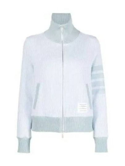 Women's 4-Bar Funnel-Neck Zip-Up Jacket Blue - THOM BROWNE - BALAAN 2