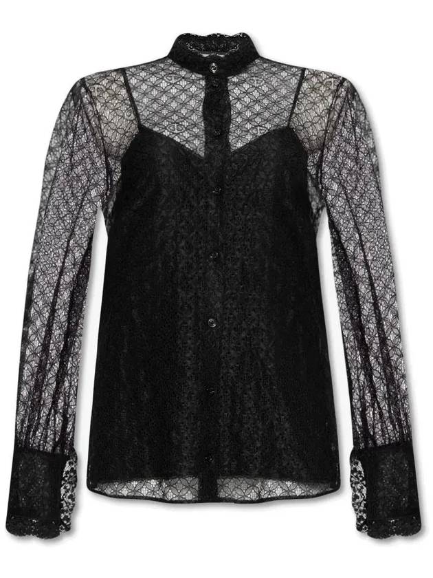 Women's GG Geometric Lace Blouse Black - GUCCI - BALAAN 2