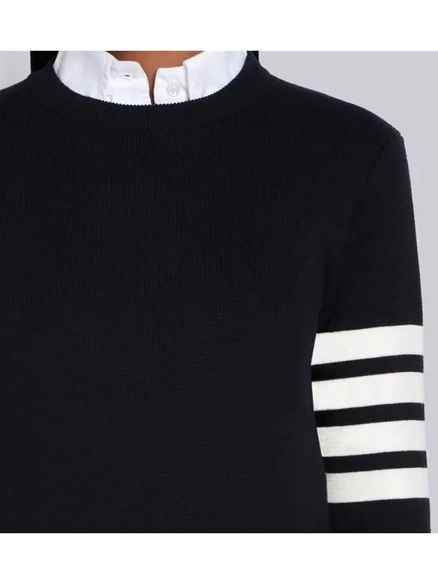 Milano Stitch Crewneck 4-Bar Cotton Crepe Knit Top Navy - THOM BROWNE - BALAAN 2