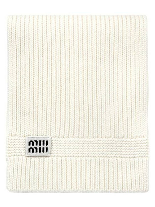 Intarsia Logo Wool Cashmere Muffler White - MIU MIU - BALAAN 2