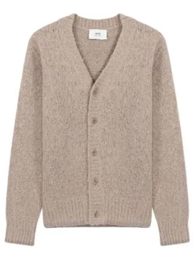 Brushed Wool Alpaca Cardigan Beige - AMI - BALAAN 2