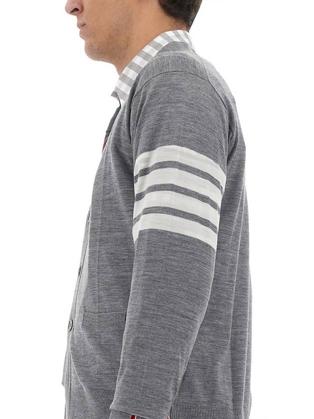 Men's Sustainable Classic Diagonal Wool Cardigan Pale Grey - THOM BROWNE - BALAAN 4