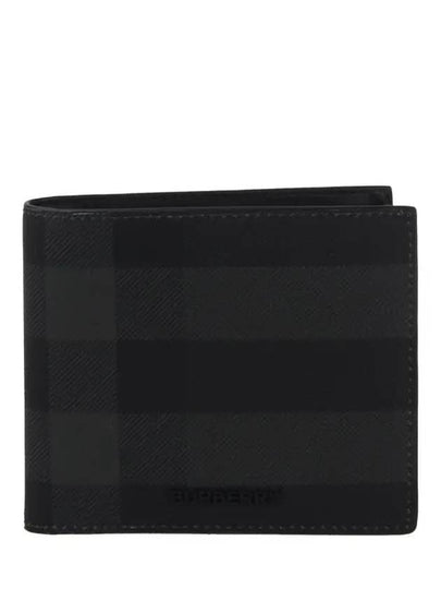 Check And Leather Half Wallet Charcoal - BURBERRY - BALAAN 2