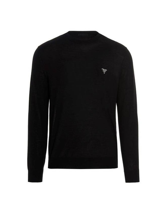 Superfine Crew neck Wool Knitted Sweater Black - PRADA - BALAAN 1