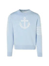 Men's Anchor Jacquard 4-Bar Crew Neck Knit Top Light Blue - THOM BROWNE - BALAAN 2