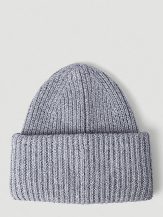 Face Patch Ribbed Wool Beanie Grey Melange - ACNE STUDIOS - BALAAN 5