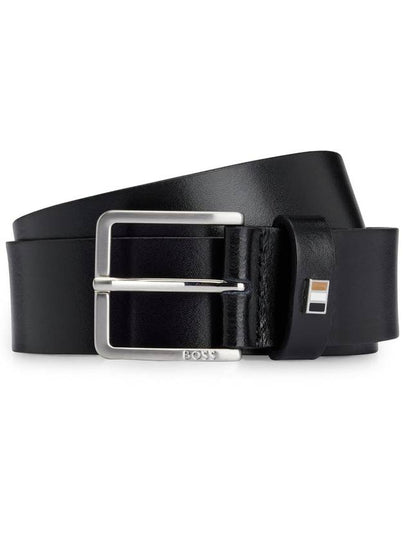 Signature Stripe Silver Buckle Logo Leather Belt Black - HUGO BOSS - BALAAN 2