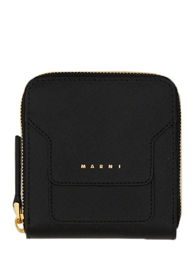 Logo Square Zip Round Half Wallet Black - MARNI - BALAAN 2