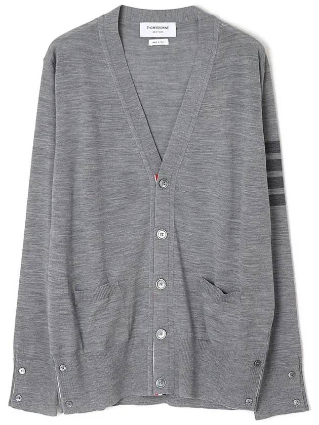 4-Bar Stripe Sustainable Merino Wool Cardigan Grey - THOM BROWNE - BALAAN 2