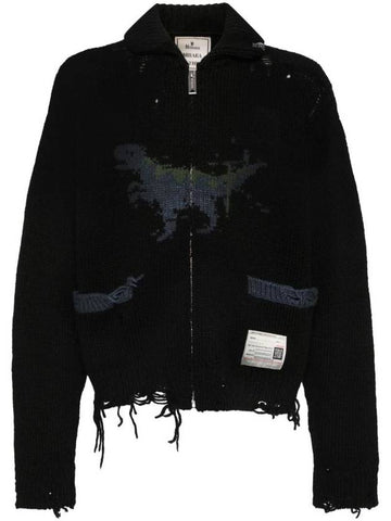 Dinosaur Intarsia Distressed Cardigan Black - MAISON MIHARA YASUHIRO - BALAAN 1