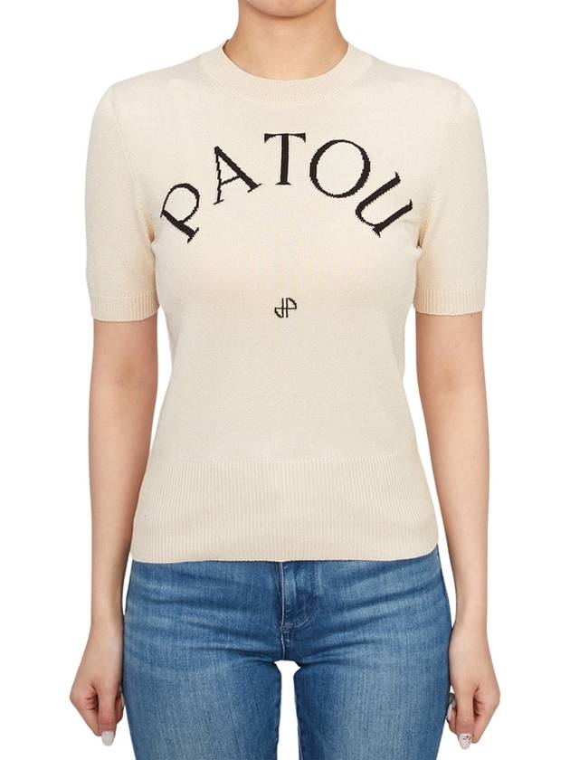 Logo Intarsia Short Sleeve Knit Top Beige - PATOU - BALAAN 4