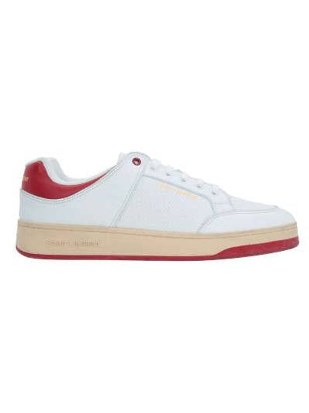 Crack Lace Up Calf Leather Low Top Sneakers White Red - SAINT LAURENT - BALAAN 2