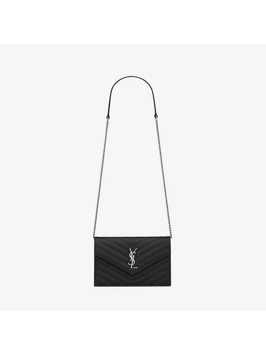 Cassandre Envelope Chain Shoulder Bag In Grain De Poudre Leather Noir - SAINT LAURENT - BALAAN 2