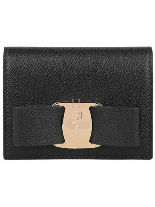 Vara Bow Gold Gloss Flap Half Wallet Black - SALVATORE FERRAGAMO - BALAAN 2