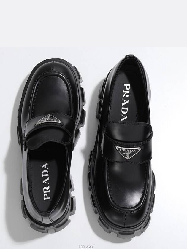 Monolith Brushed Leather Platform Loafers Black - PRADA - BALAAN 4