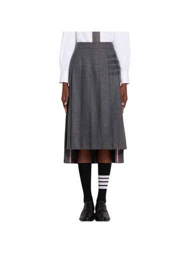 Flannel Bellow Knee Wool Cashmere Pleated Skirt Grey - THOM BROWNE - BALAAN 1