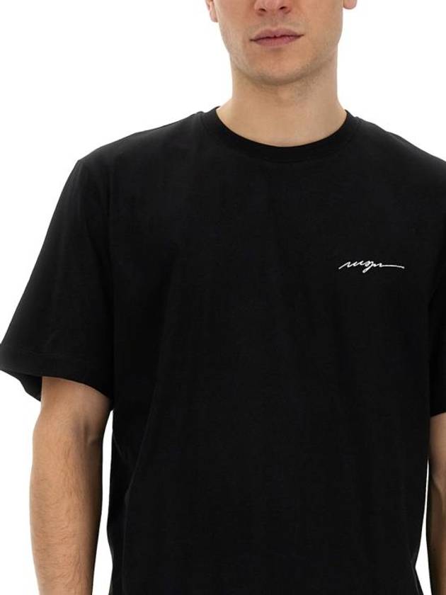 Embroidered Logo Cotton Short Sleeve T-shirt Black - MSGM - BALAAN 5