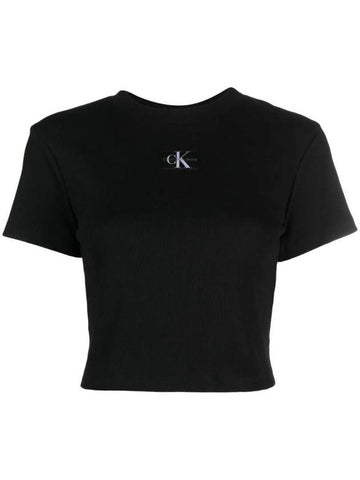 Logo Patch Ribbed Short Sleeve T-Shirt Black - CALVIN KLEIN - BALAAN 1