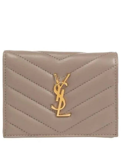 Casandra Matelasse Quilted Lambskin Flap Card Wallet Grey - SAINT LAURENT - BALAAN 2