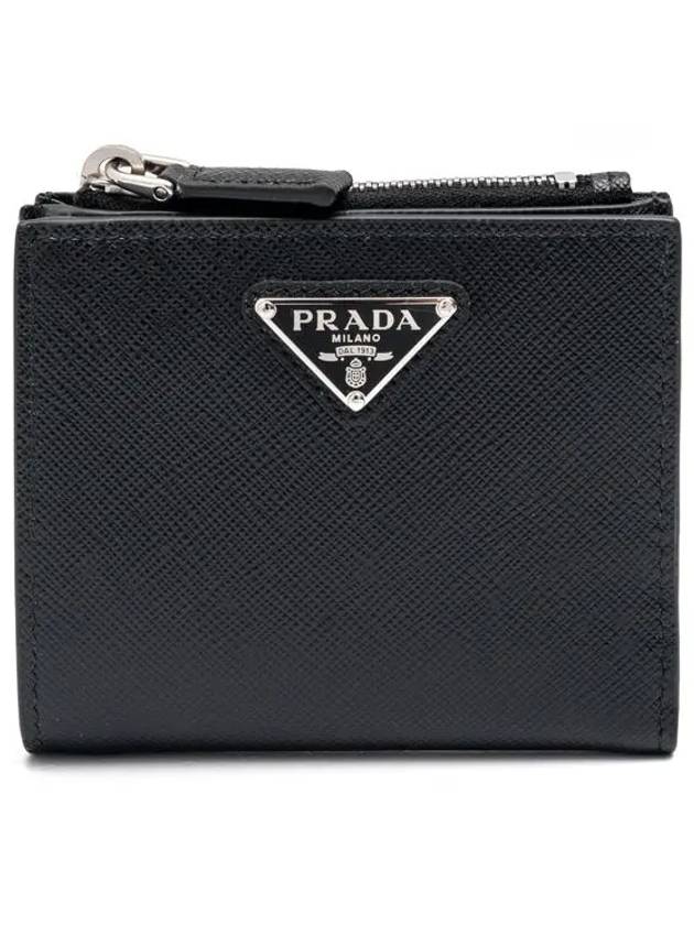 Triangle Logo Saffiano Half Wallet Black - PRADA - BALAAN 3