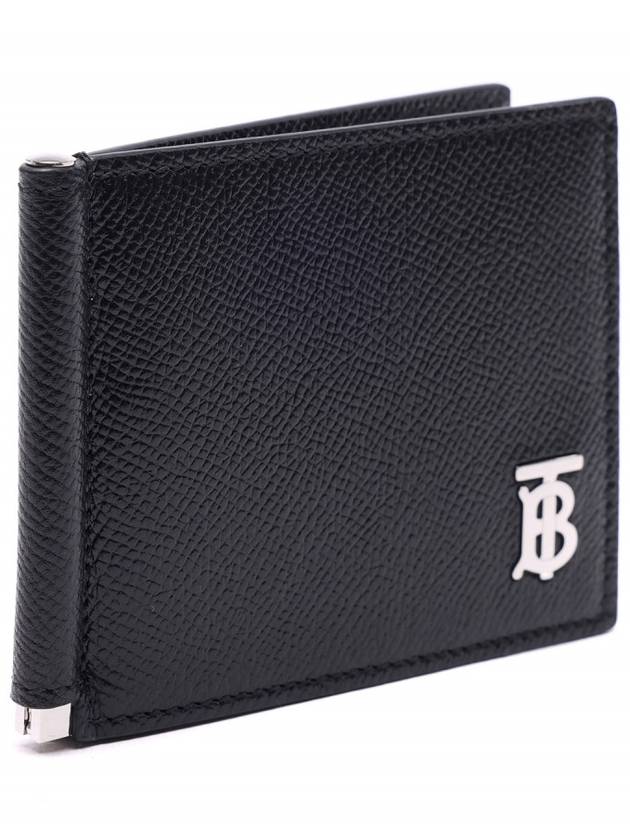 Men's TB Money Clip Grainy Leather Half Wallet Black - BURBERRY - BALAAN 4