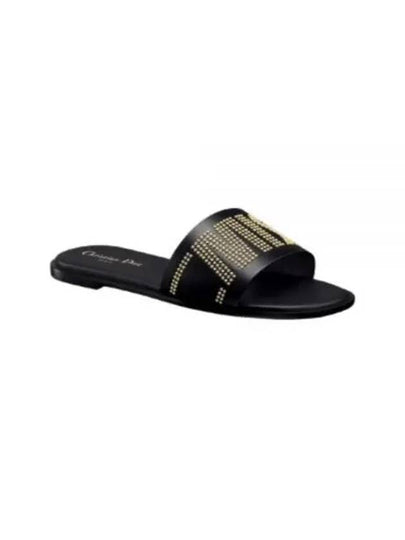 Dway Calfskin Gold Finish Studs Slippers Black - DIOR - BALAAN 2