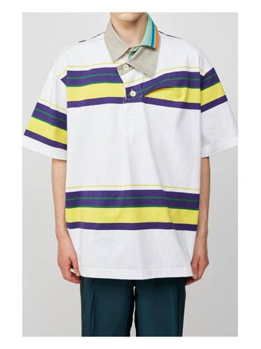 Asymmetry Striped Short Sleeve Polo T Shirt - KOLOR - BALAAN 1