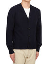 Heart Logo V Neck Cashmere Cardigan Navy - AMI - BALAAN 4