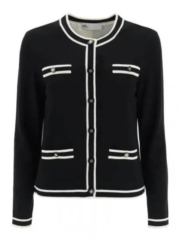 Kendra Button-Up Crew Neck Cardigan Black - TORY BURCH - BALAAN 2