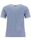 Women's Melange Jersey Ringer Short Sleeve T-Shirt Light Blue - THOM BROWNE - BALAAN 3