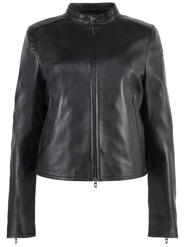 L Ayla Embossed Logo Leather Biker Jacket Black - DIESEL - BALAAN 2