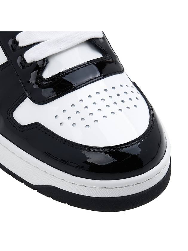 Men's Downtown Triangle Logo Leather Low Top Sneakers White Black - PRADA - BALAAN 10