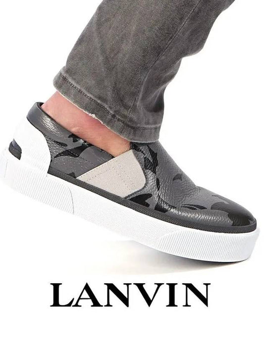 Men's Leather Nylon Slip-On Grey - LANVIN - BALAAN 1