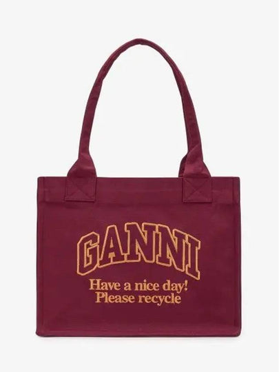 Easy Large Logo Tote Bag Burgundy - GANNI - BALAAN 2