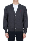 Red Heart Logo Merino Wool Cardigan Heather Grey - AMI - BALAAN 3