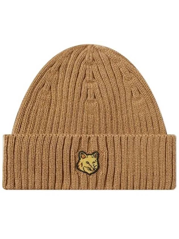 Bold Fox Head Patch Ribbed Beanie Golden Brown - MAISON KITSUNE - BALAAN 3