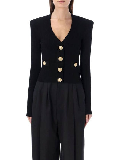 Button V-Neck Rib Knit Cardigan Black - BALMAIN - BALAAN 2