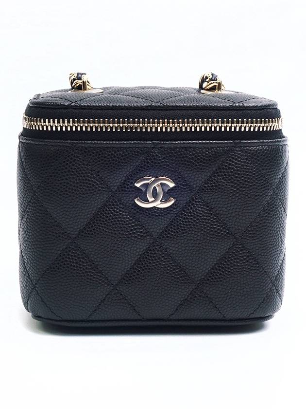 Classic Small Chain Grained Calfskin Gold Metal Cosmetic Case Mini Bag Black - CHANEL - BALAAN 3