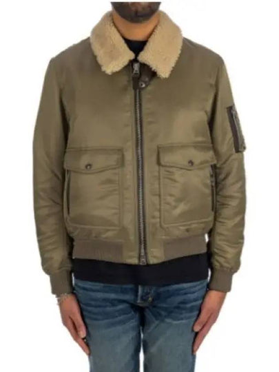 Men's Nylon Twill Shearling Collar Flight Bomber Jacket Khaki - TOM FORD - BALAAN 2