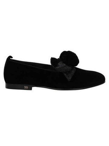 Bow Velvet Loafers Black - DOLCE&GABBANA - BALAAN 1